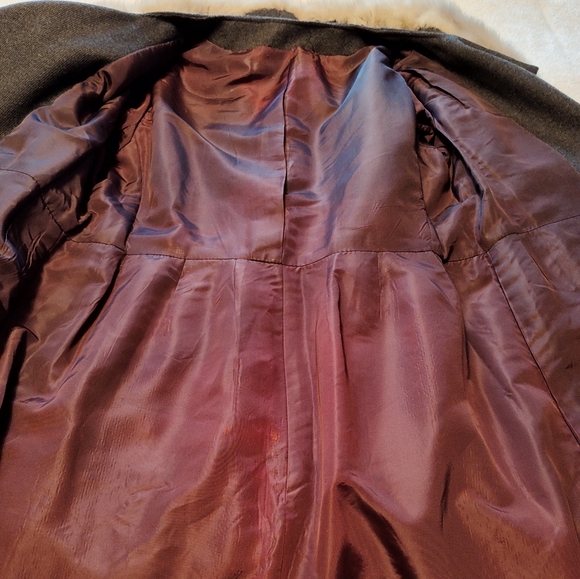 🌹Vintage 70's Unbranded Real Fur Herringbone Tweed Wool Button Front Overcoat M - Picture 16 of 16